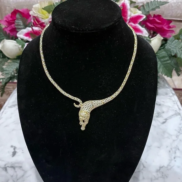 Panther Necklace Fine Silver plated, Cubic Zirconia.